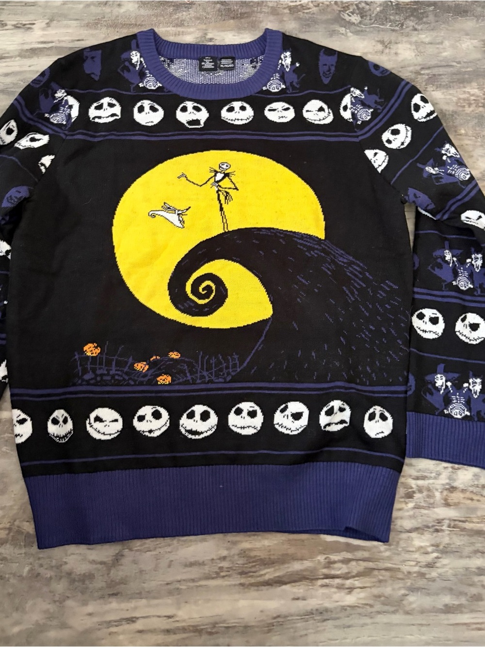 Disney Men's Black & Purple Crewneck Sweater with Yellow Moon Graphic